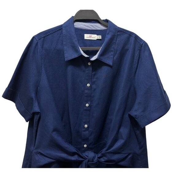 Vineyard Vines Westerly Tie-Front Linen Dress in Deep Bay Size 18 - Picture 3 of 8